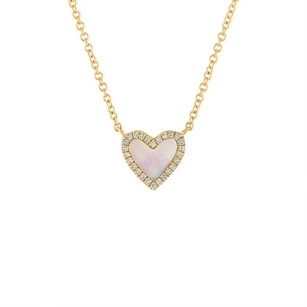 14KT GOLD DIAMOND OUTLINE MOTHER OF PEARL HEART NECKLACE