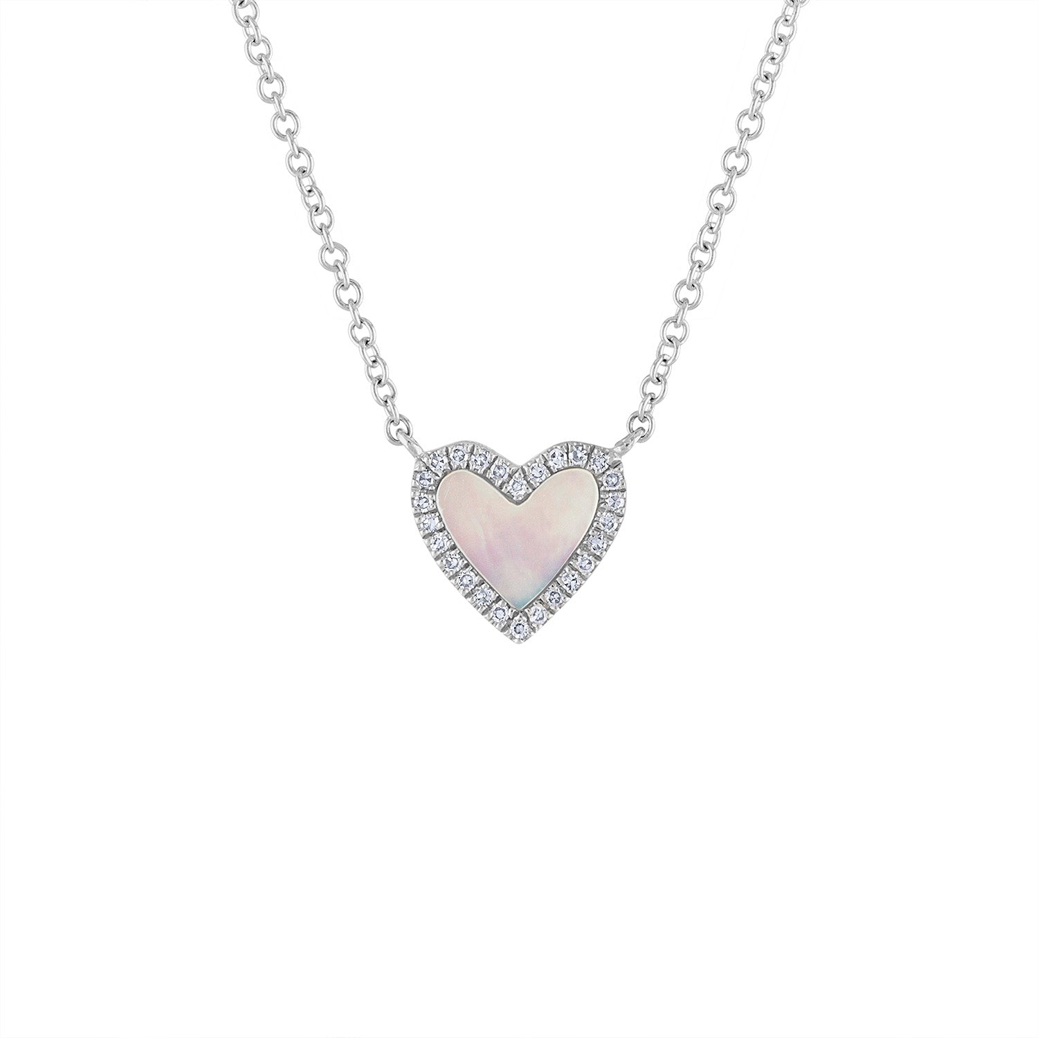 14KT GOLD DIAMOND OUTLINE MOTHER OF PEARL HEART NECKLACE
