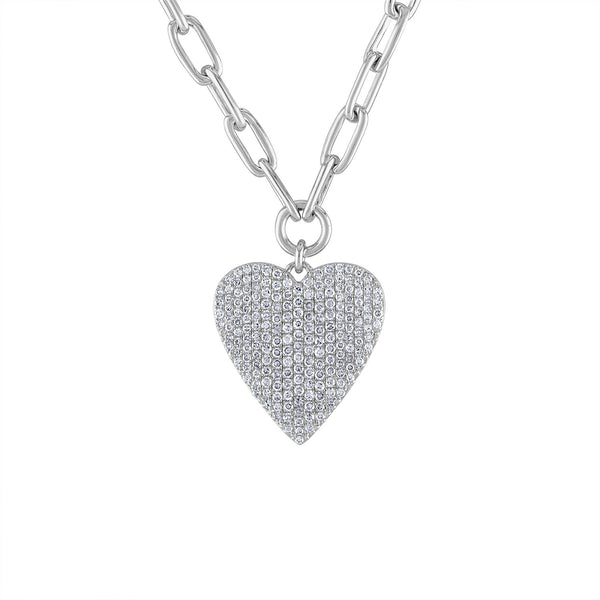 14KT GOLD PAVE DIAMOND HEART LINK CHAIN NECKLACE
