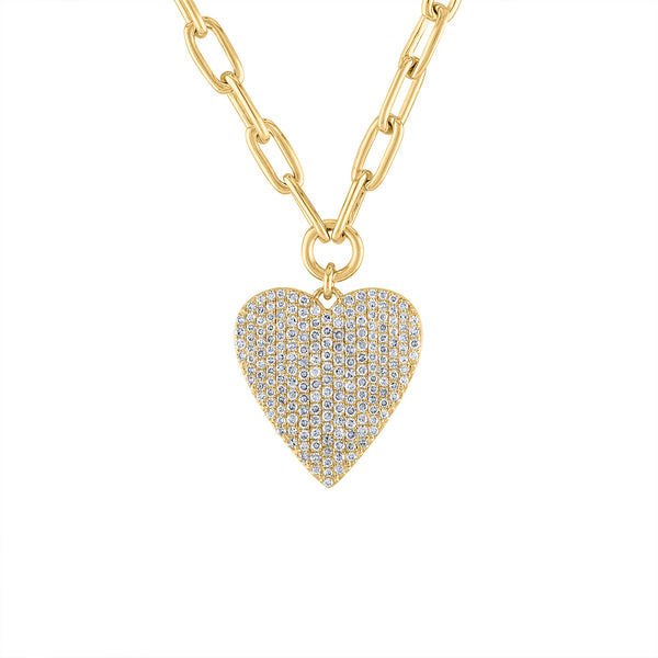 14KT GOLD PAVE DIAMOND HEART LINK CHAIN NECKLACE