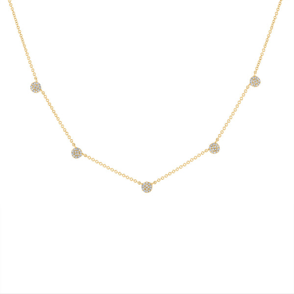 14k Yellow Gold diamond five pave disk necklace