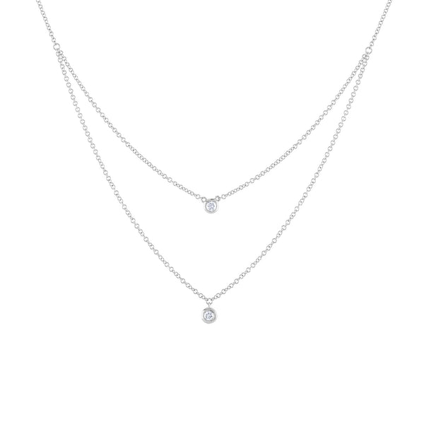 14k White Gold diamond double bezel necklace
