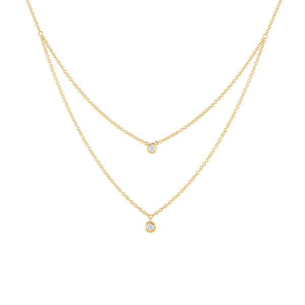 14k Yellow Gold diamond double bezel necklace