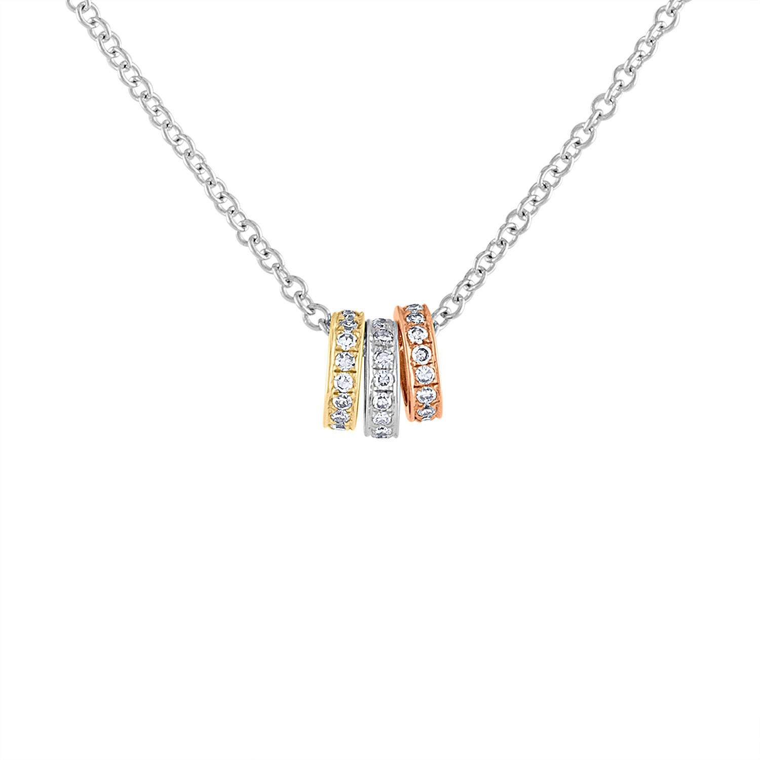 14KT GOLD TRICOLOR DIAMOND ROLLING CIRCLES NECKLACE