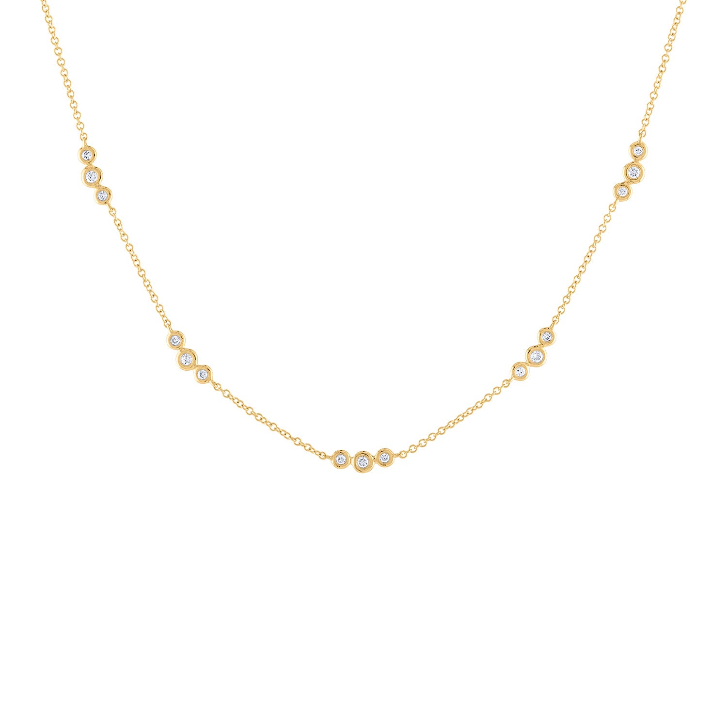 14k Yellow Gold diamond sets of 3 bezel necklace