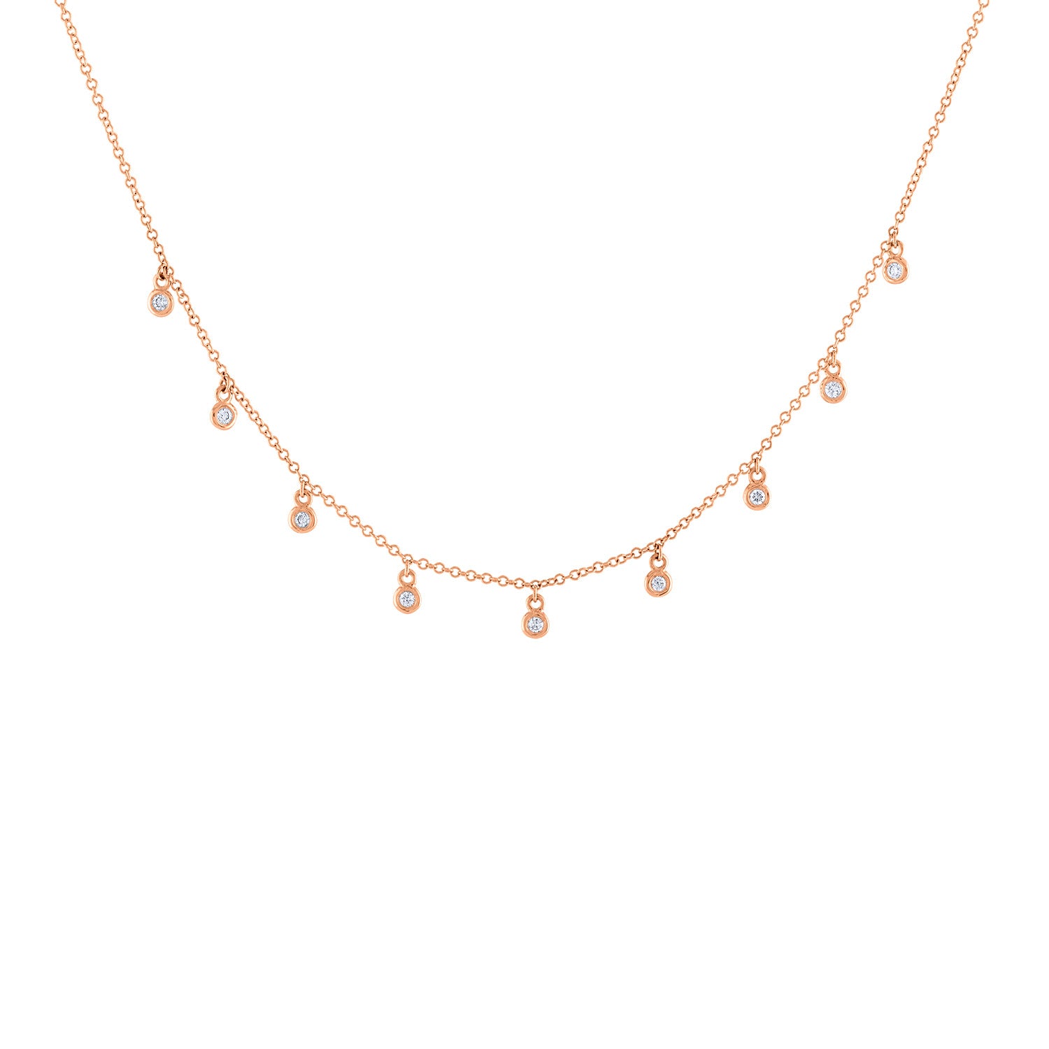 14k Rose Gold diamond mini bezel necklace