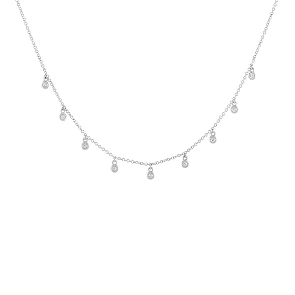 14k White Gold diamond mini bezel necklace