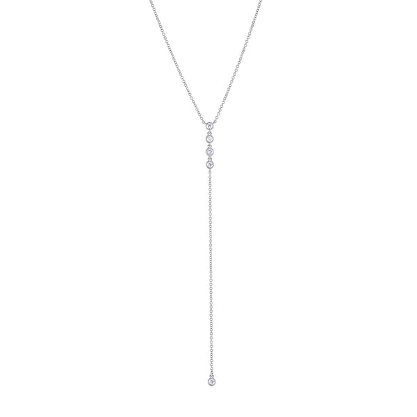 14k White Gold diamond four bezel drop "Y" necklace
