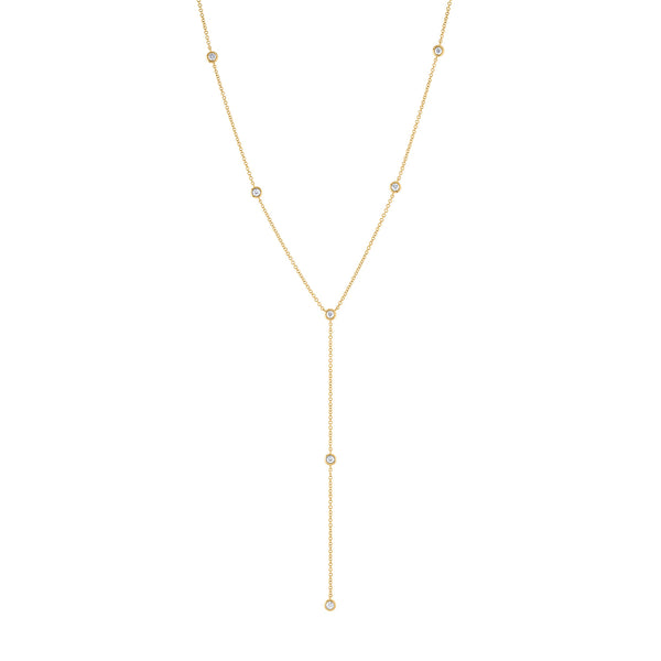 14k Yellow Gold diamond seven bezel "Y" necklace