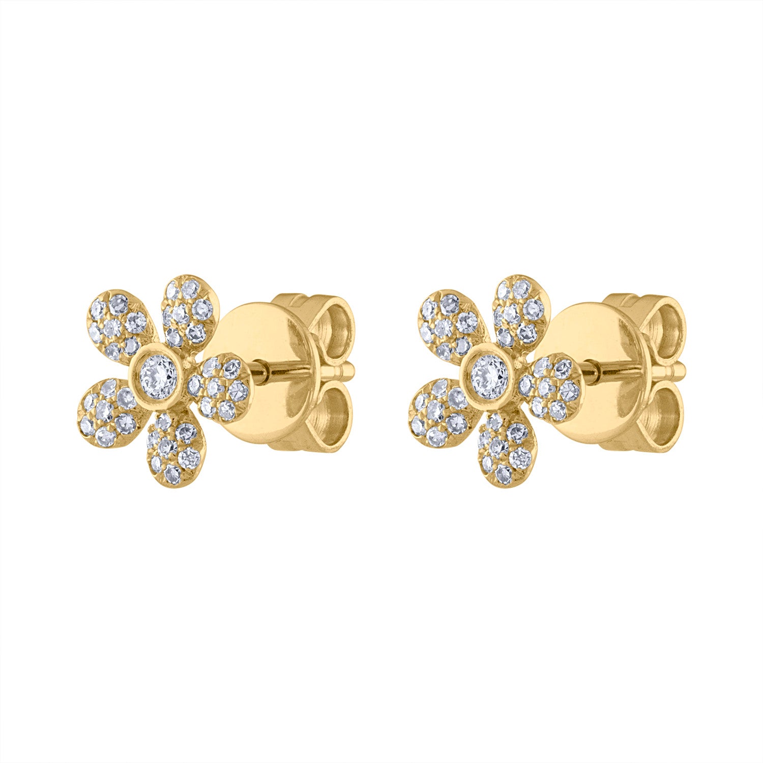 14K Yellow Gold daisy diamond post earring