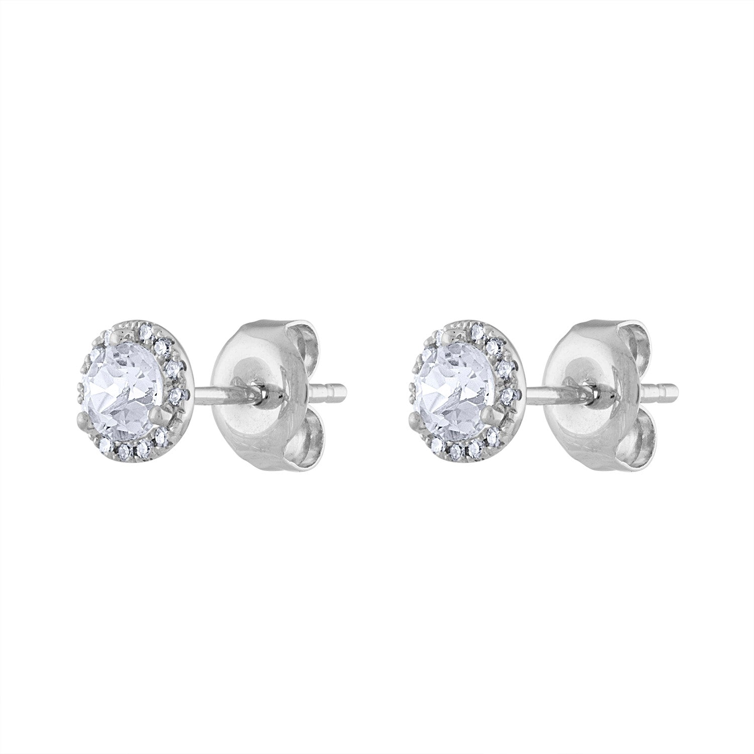 14K White Gold diamond white quartz martini stud earring