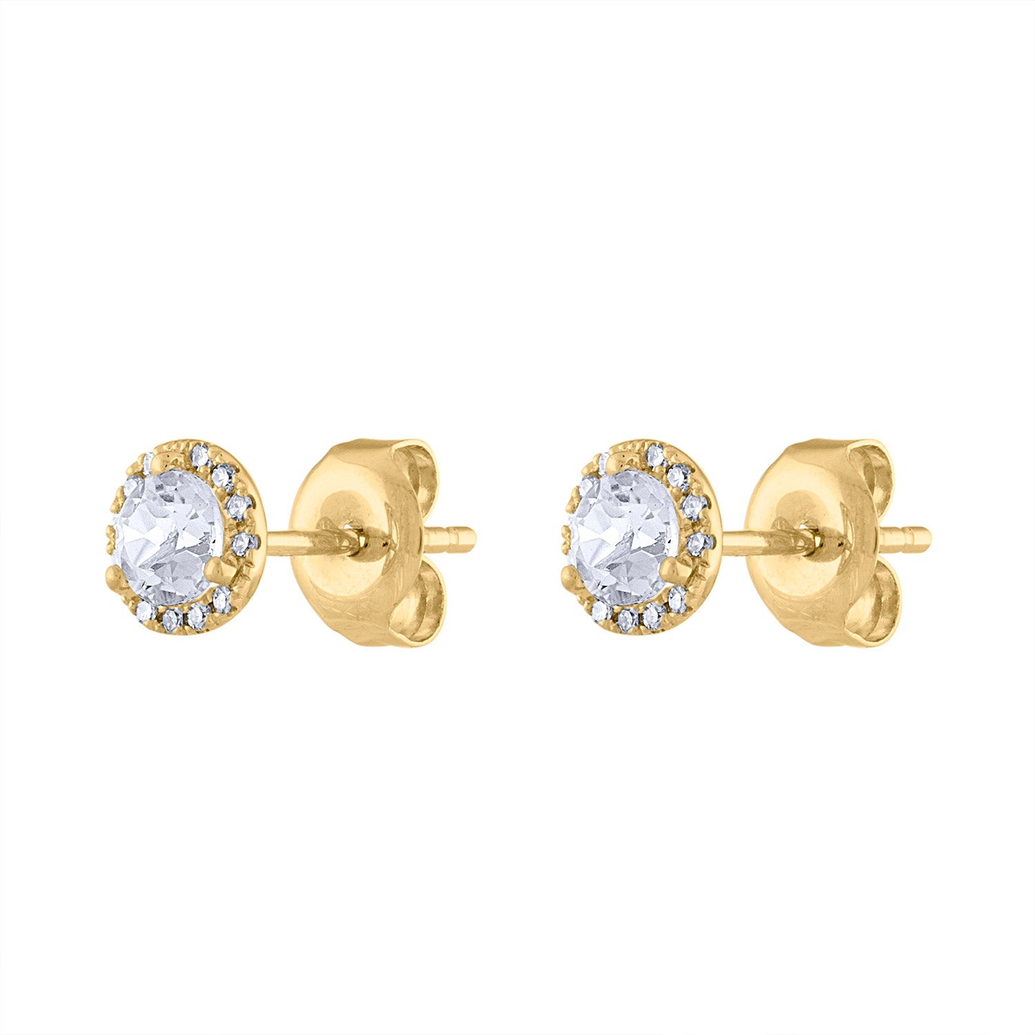 14K Yellow Gold diamond white quartz martini stud earring