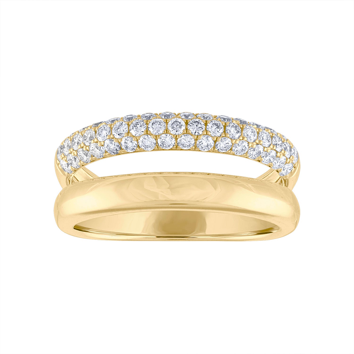 14KT GOLD DIAMOND AND SOLID GOLD TWO ROW RING