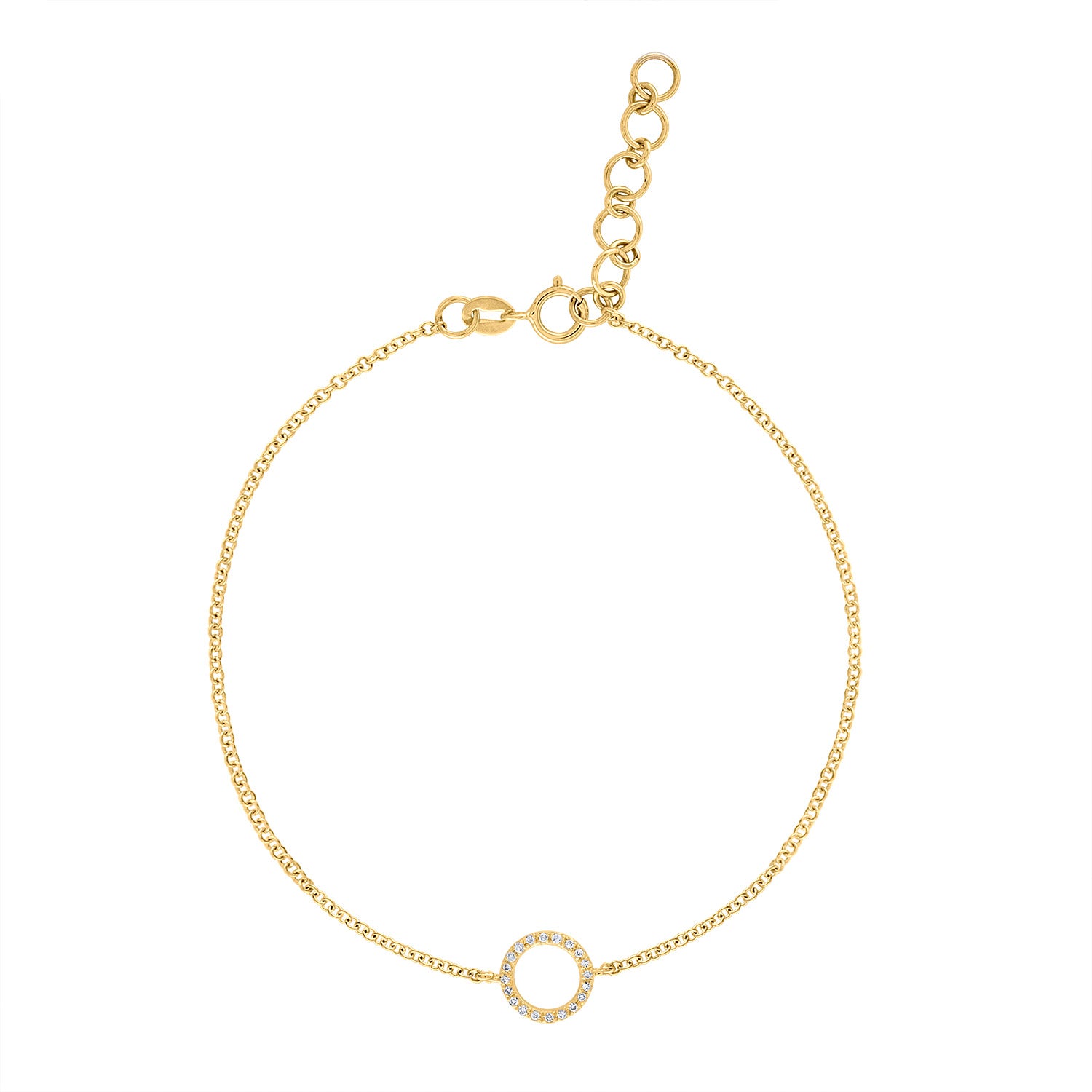 14k Yellow Gold diamond open circle bracelet