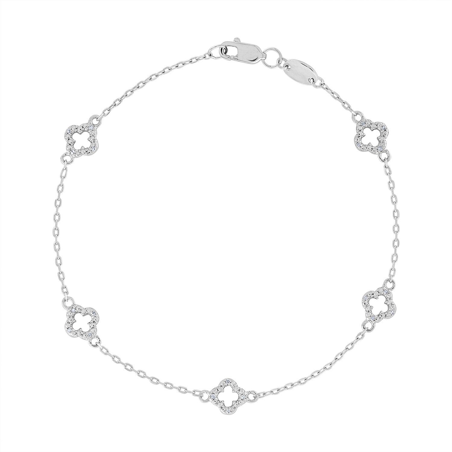 14k White Gold Sterling Silver diamond clover bracelet