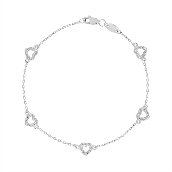 14k White Gold diamond heart bracelet