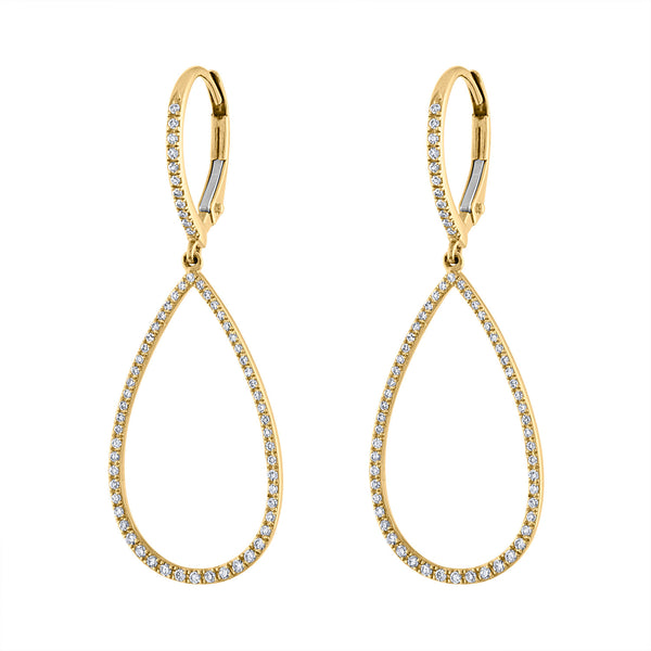 14K Yellow Gold small diamond open teardrop earring