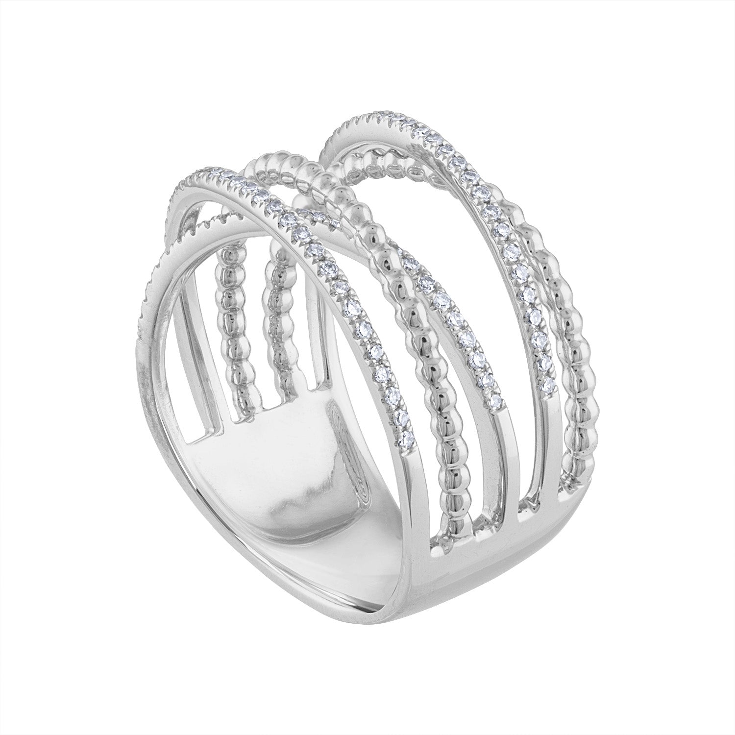 14KT GOLD DIAMOND AND BEAD FIVE LINE RING