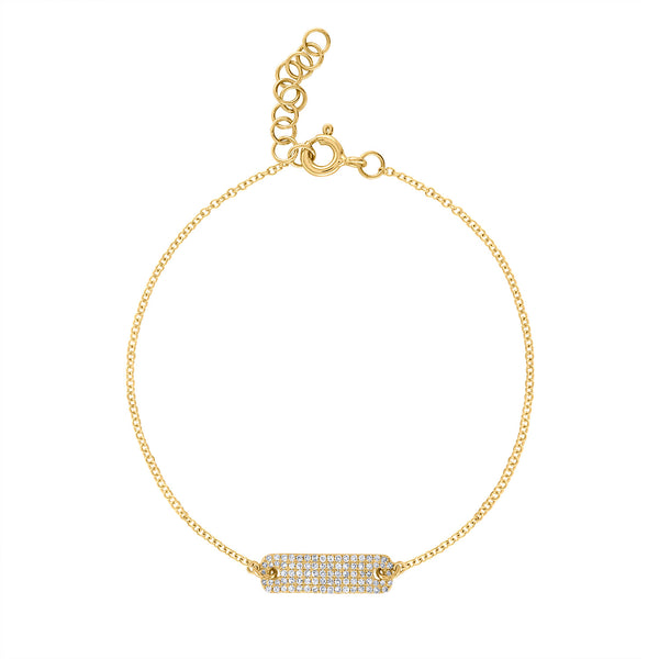 14k Yellow Gold diamond rectangle pave bar bracelet