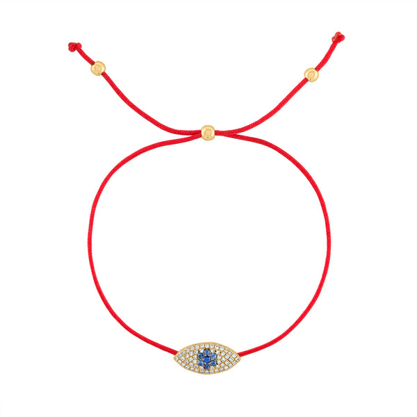 14k Yellow Gold evil eye red rope bracelet