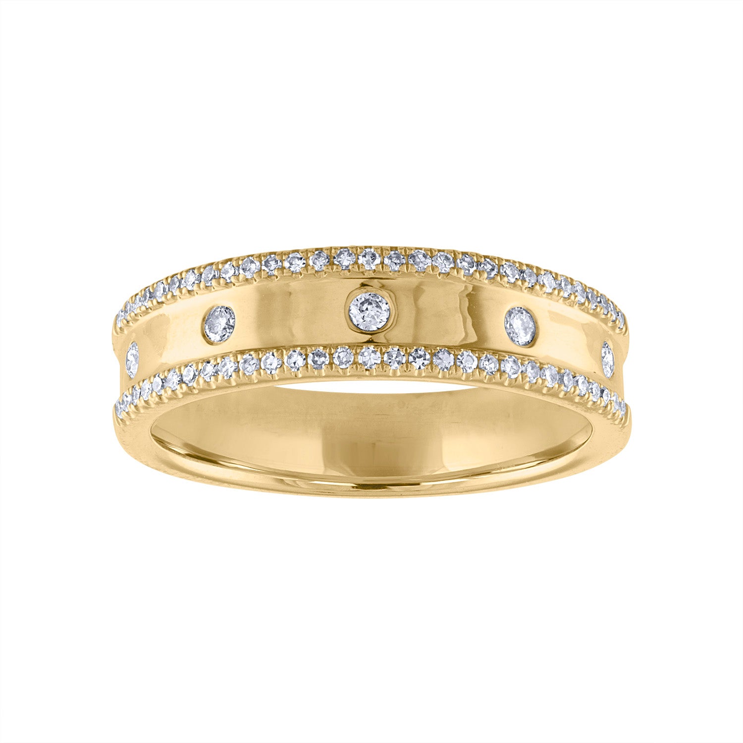 14KT GOLD SCATTERED DIAMOND TWO LINE RING
