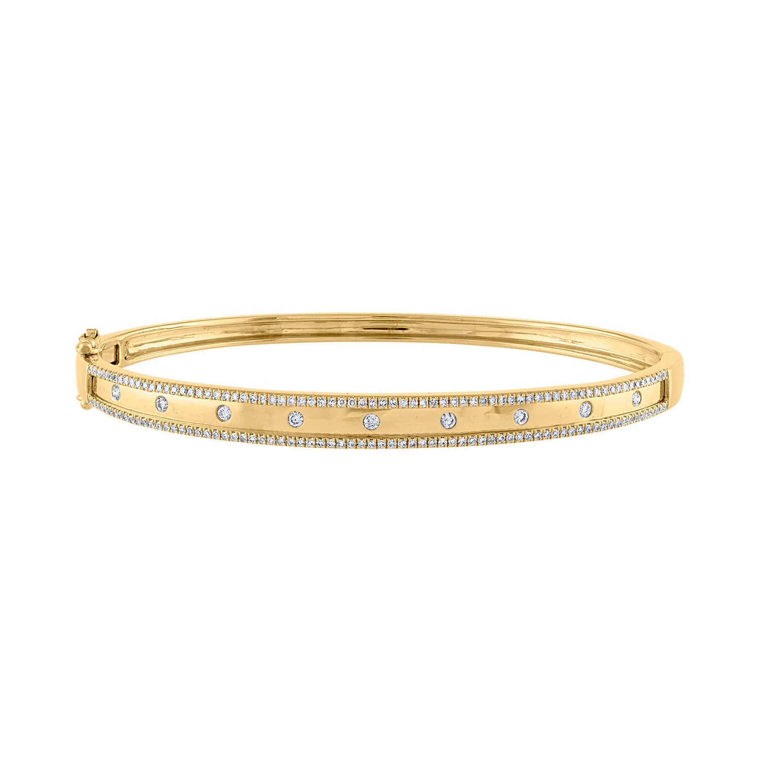 14K Yellow Gold diamond two line scattered bangle