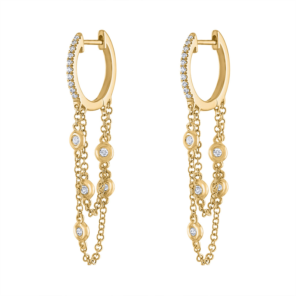 14KT GOLD DIAMOND HUGGIE BEZEL CHAIN EARRING – Jewels by Joanne