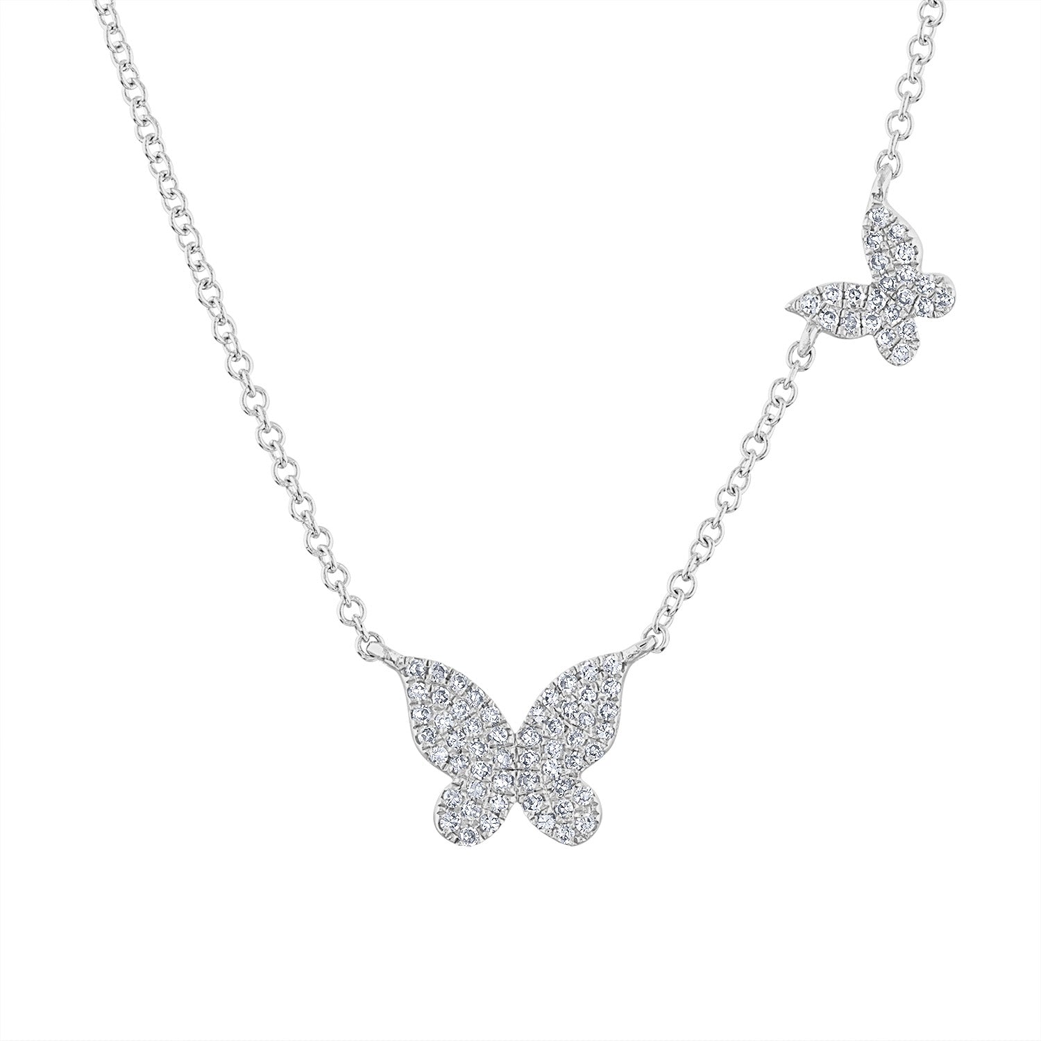 14KT GOLD DIAMOND TWO BUTTERFLY NECKLACE