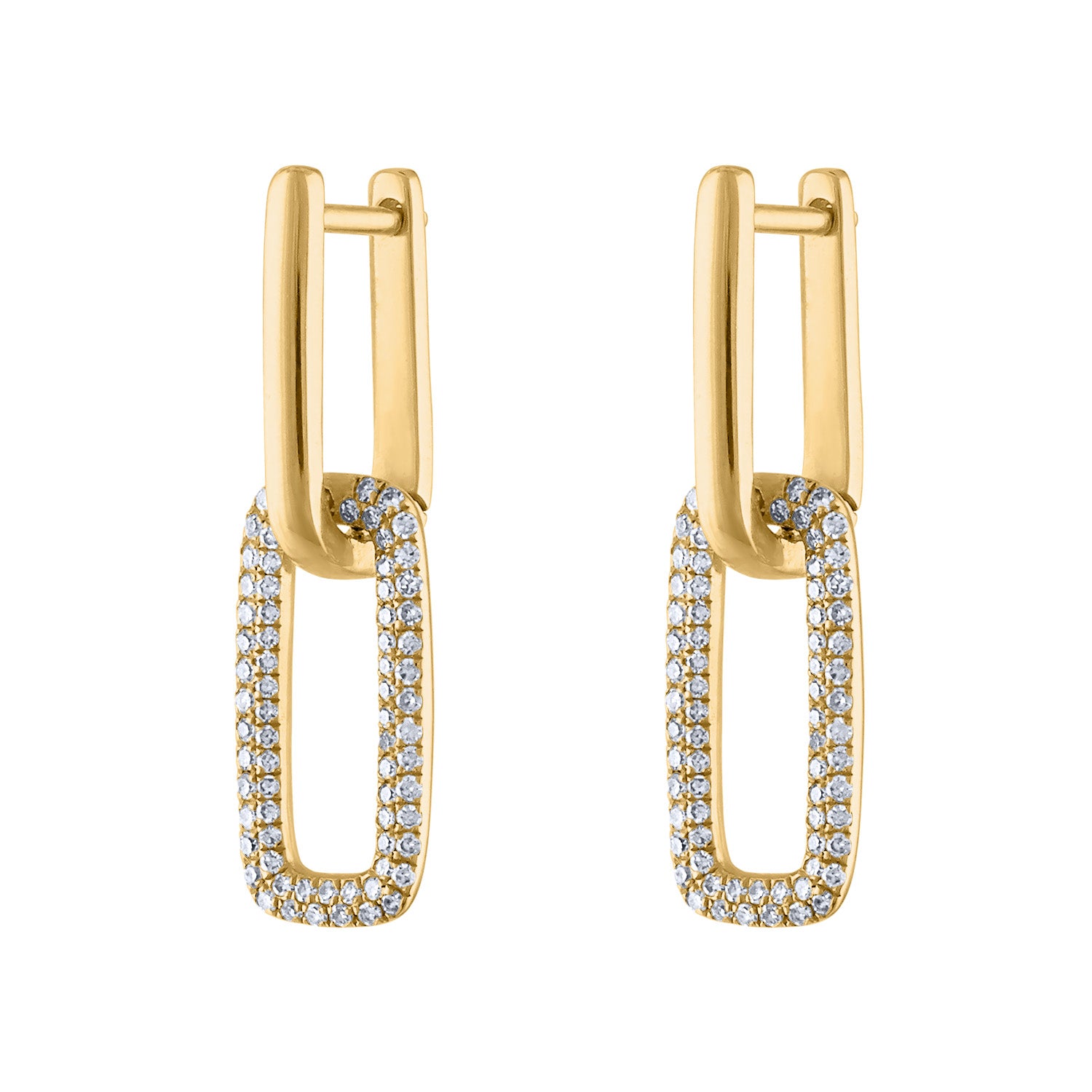 14KT GOLD DIAMOND SMALL TWO RECTANGLE LINK HUGGIE EARRING