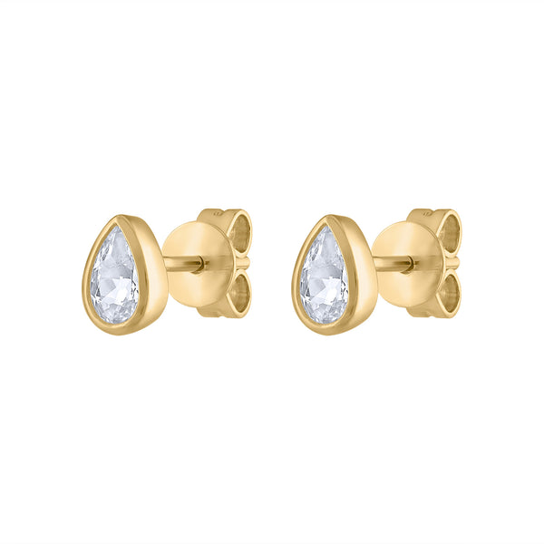 14KT GOLD WHITE TOPAZ TEARDROP BEZEL EARRING
