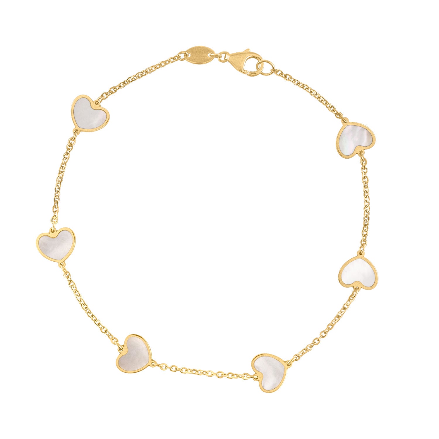 14KT GOLD MOTHER OF PEARL SMALL HEART BRACELET